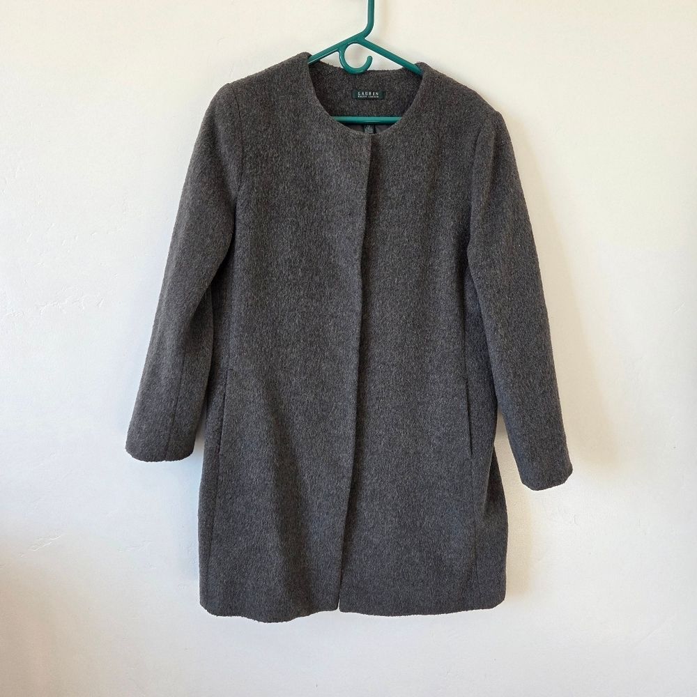 Lauren Ralph Lauren Wool Blend Peacoat Trench Gray Size 16 Snap Preppy Old Money